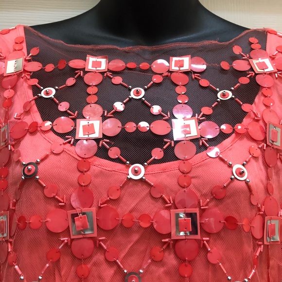 Milly Coral Cocktail Dress Full Sequined Net Sz S - Picture 3 of 8